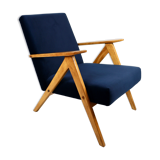 Fauteuil vintage en velours bleu marine Var, années 1970
