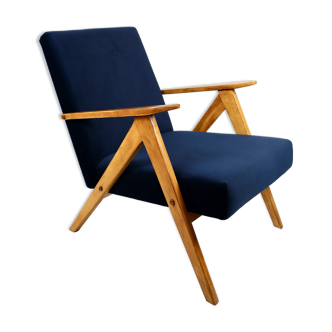 Fauteuil vintage en velours bleu marine Var, années 1970
