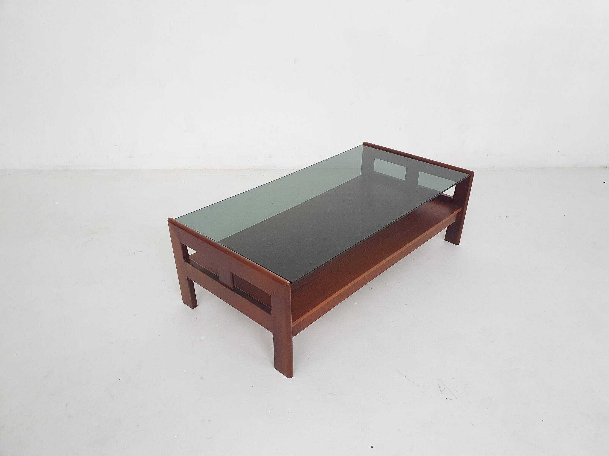 Mid-century coffee table with smoked glass, The Netherlands 1960's