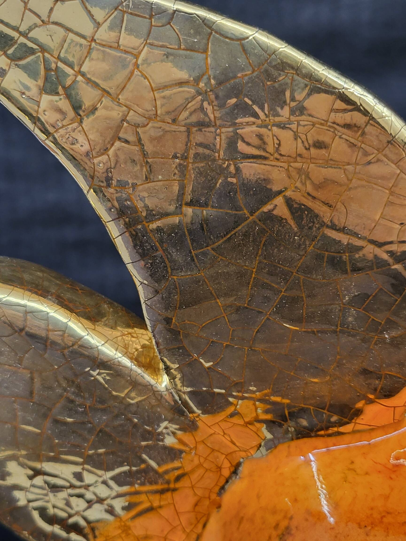 Gérard Crociani soup tureen in orange zoomorphic ceramic French gilded with fine gold Vallauris