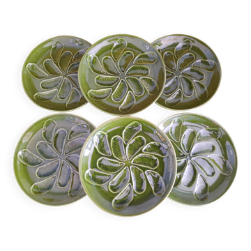 Set of 6 green oyster plates 25 cm – C.E.S France – Very good condition
