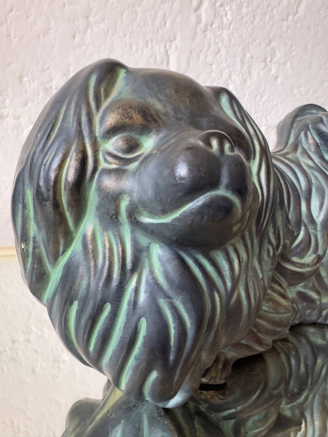 Pekingese dog, ceramic with bronze patina, 1960s