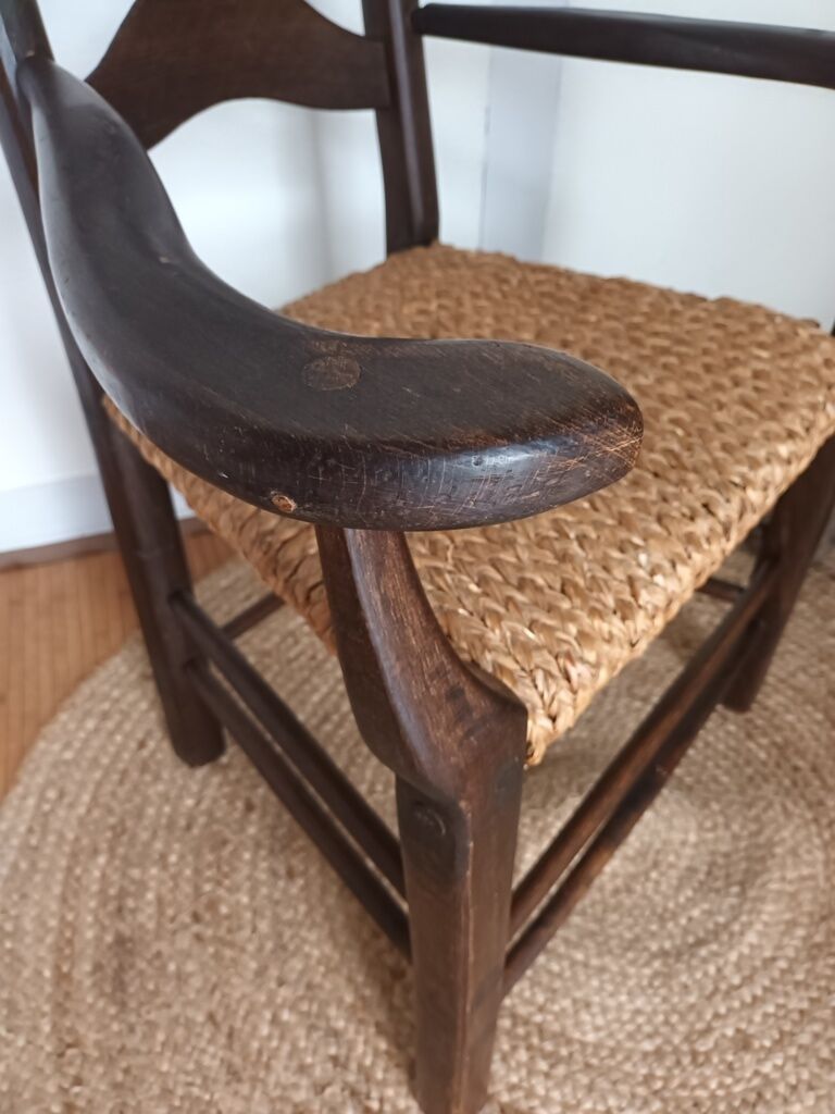 Brutalist armchair in woven straw