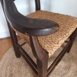 Brutalist armchair in woven straw