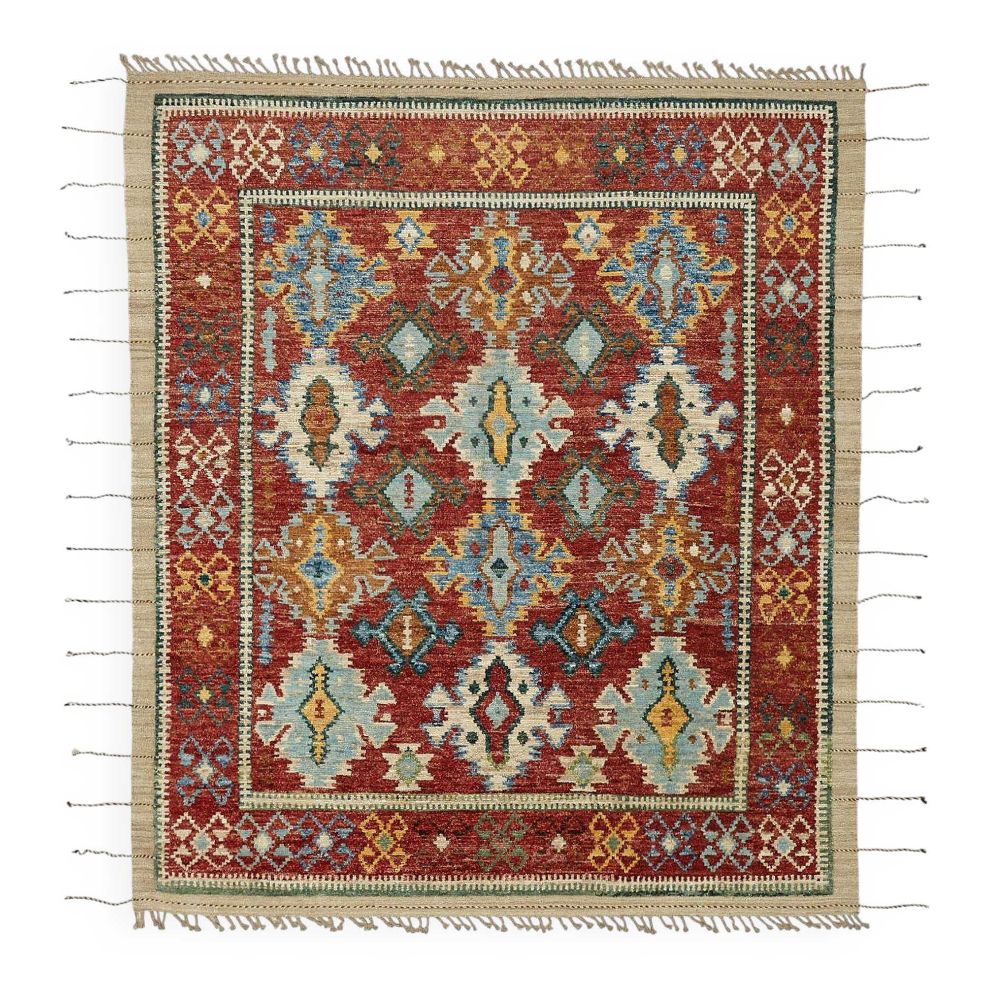 Handwoven Turkish Rustic 257 cm x 303 cm Multicolor Wool Carpet