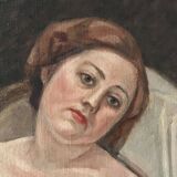 Oil painting on canvas of a nude woman in Art Deco style, old portrait.