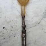 Art Nouveau salad servers in horn and silver metal