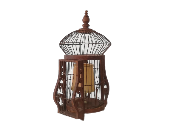 Antique wooden birdcage table lamp light bird home vintage