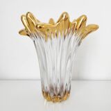 Splash-shaped crystal vase with gold rim