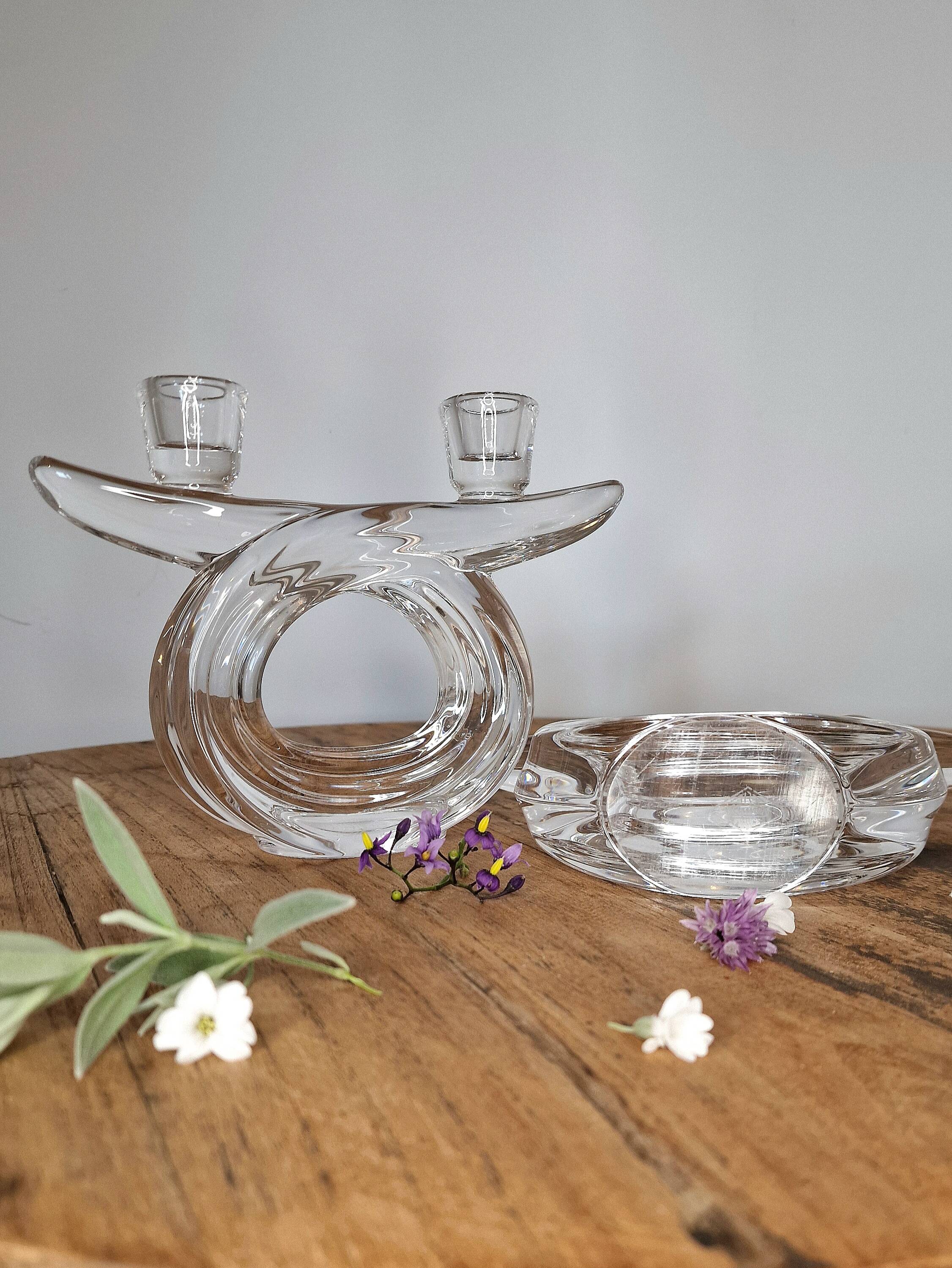 Pair of vintage Art Vannes crystal candlesticks – seventies design
