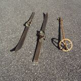 Pair of wooden skis and poles for children