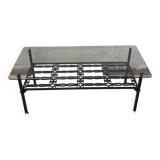 table basse fer forgé verre laiton vintage 1950