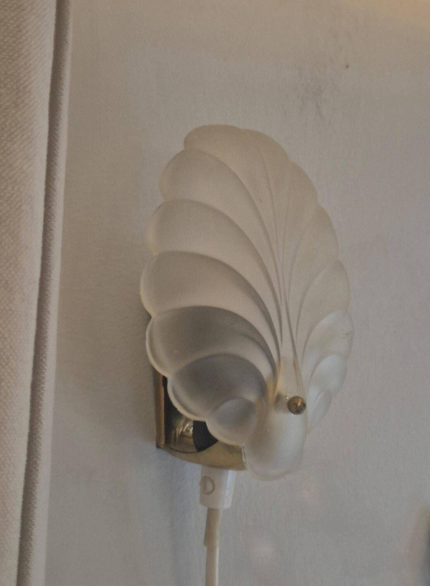 Shell-shaped frosted glass applique, Swedish Modern 1950s