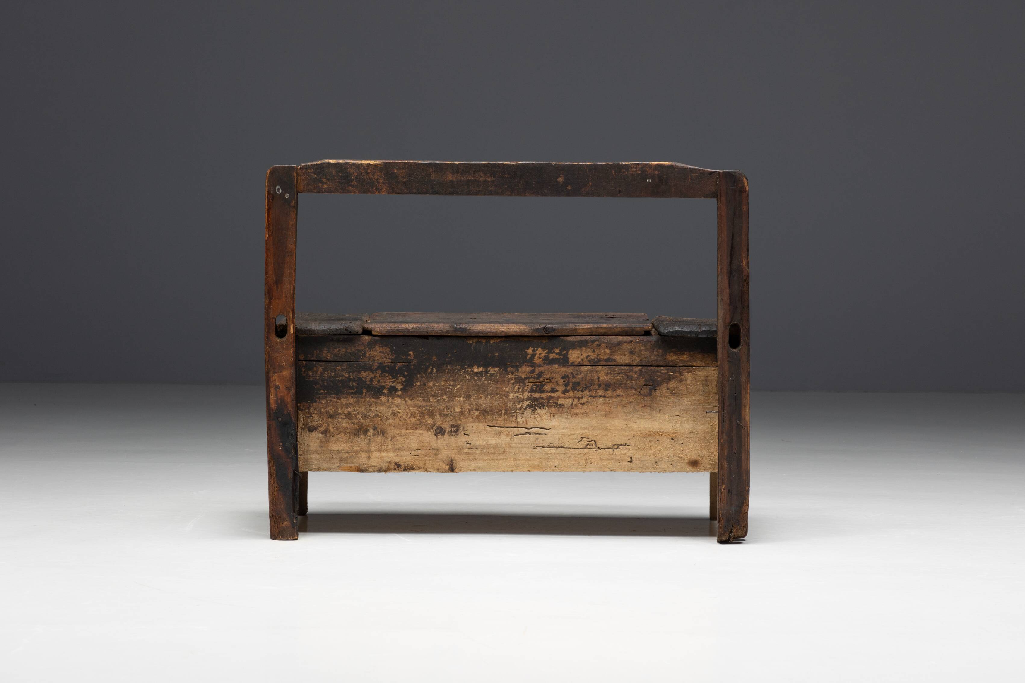 Primitive Wabi Sabi Chest Bench, France, 19th Century