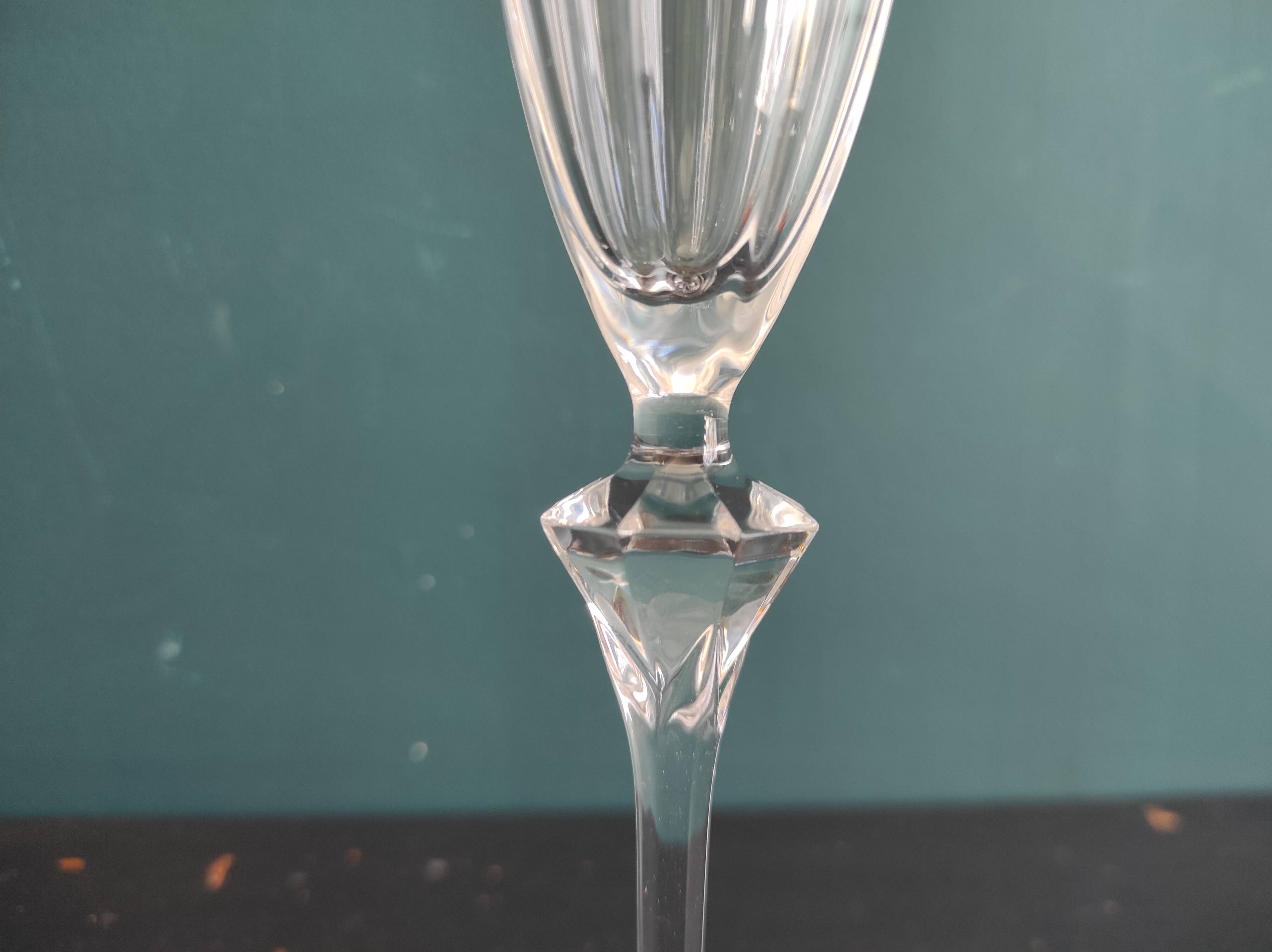 Set of 6 French champagne glasses, Cristal D'Arques, mod. Diamantis