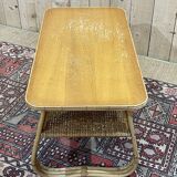 Coffee table from the 70s, rattan and tanned shelf