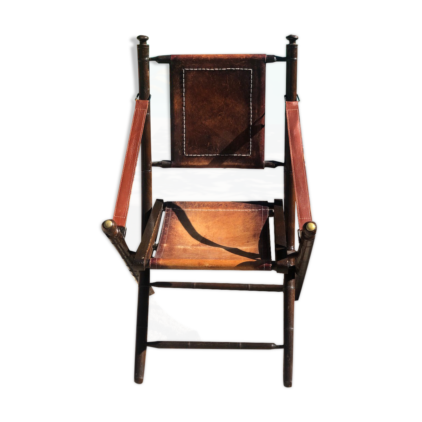 Fauteuil paquebot pliant cuir et bois 1930