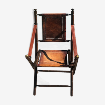 Fauteuil paquebot pliant cuir et bois 1930