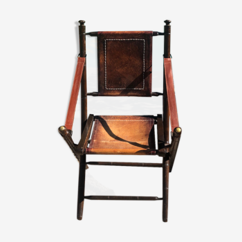 Folding leather and wood liner armchair 1930