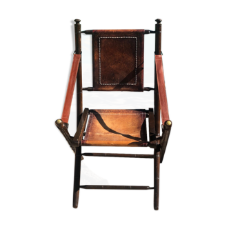Folding leather and wood liner armchair 1930