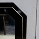 70s mirror, black lacquered wood, brass edging. Octagonal