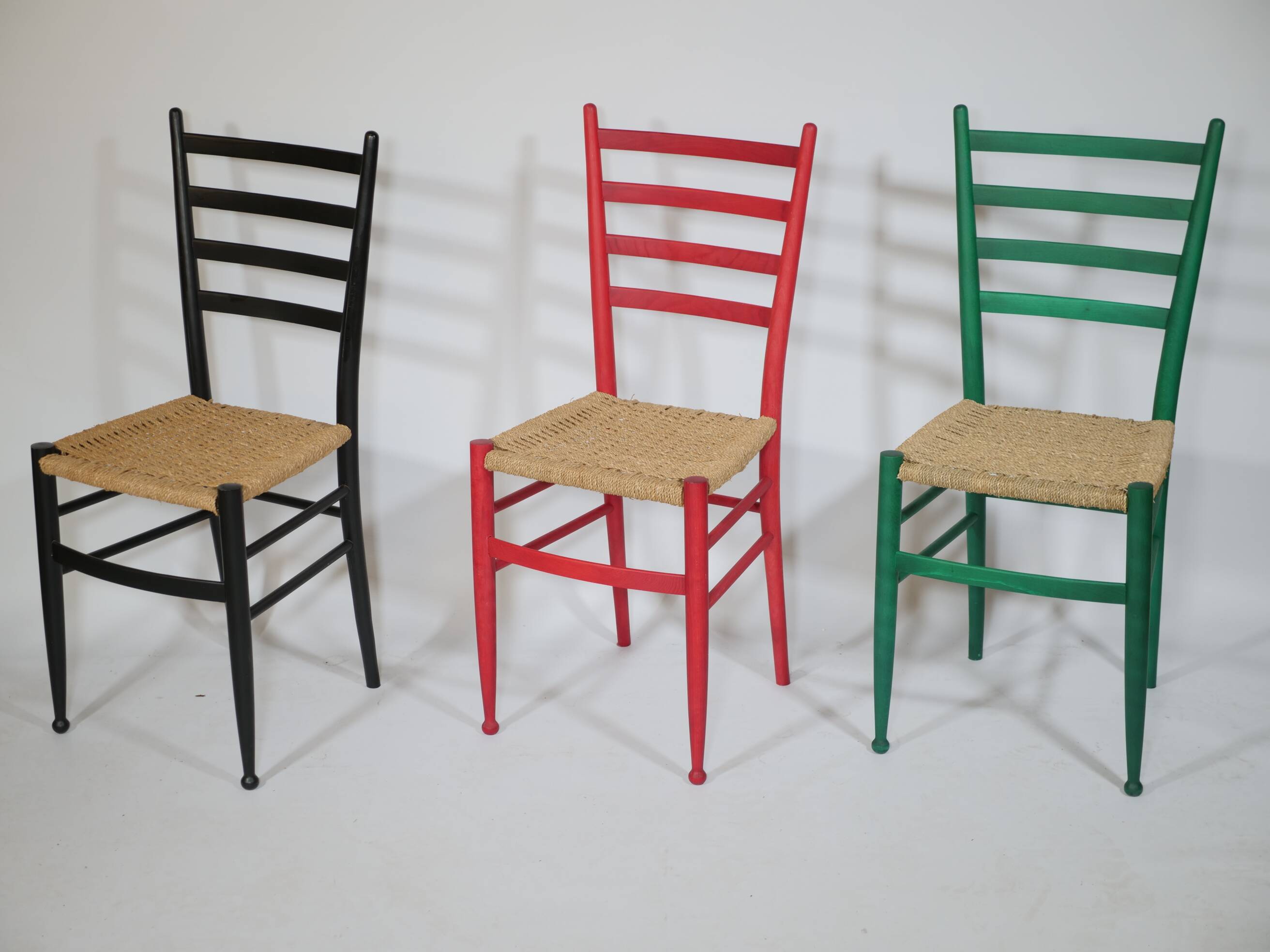 B&B Italy Wicker Chairs Table Colorful Mid-Century Design 60s 70s, Set of 5