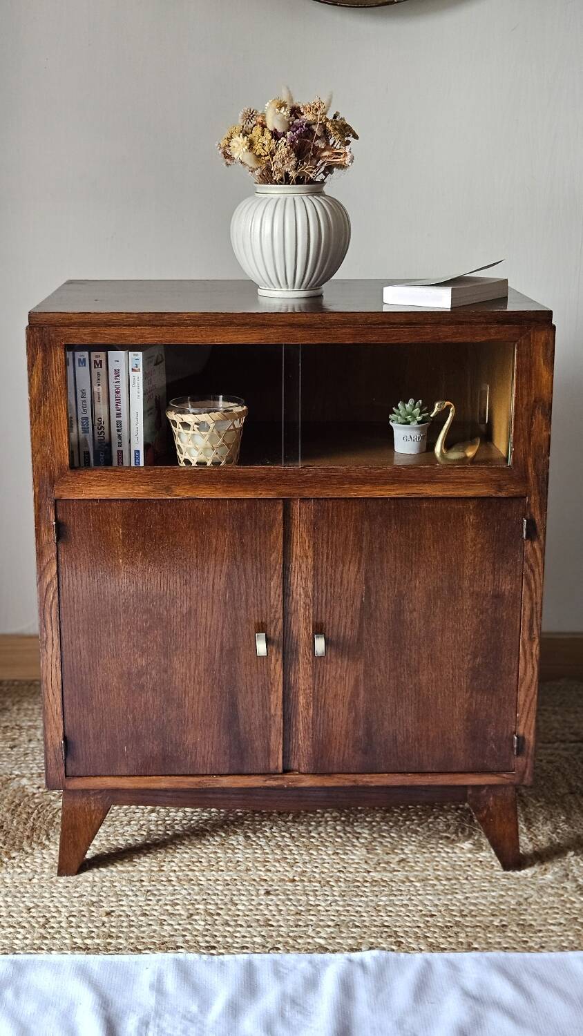 Low cabinet with compass feet, vintage oak
