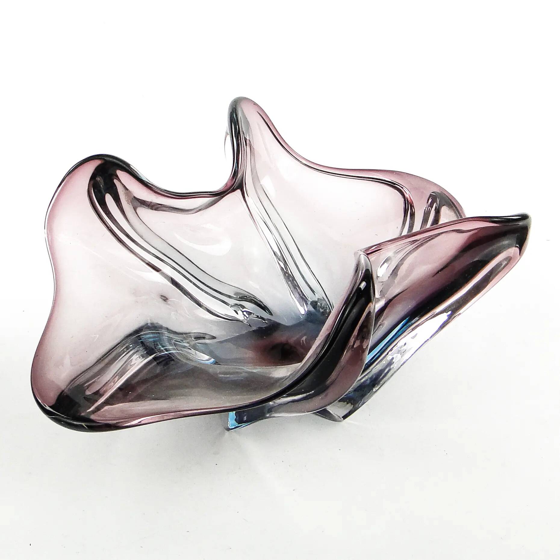 Sommerso bowl, mid-century modern, purple glass, Murano, Italy, 1950s