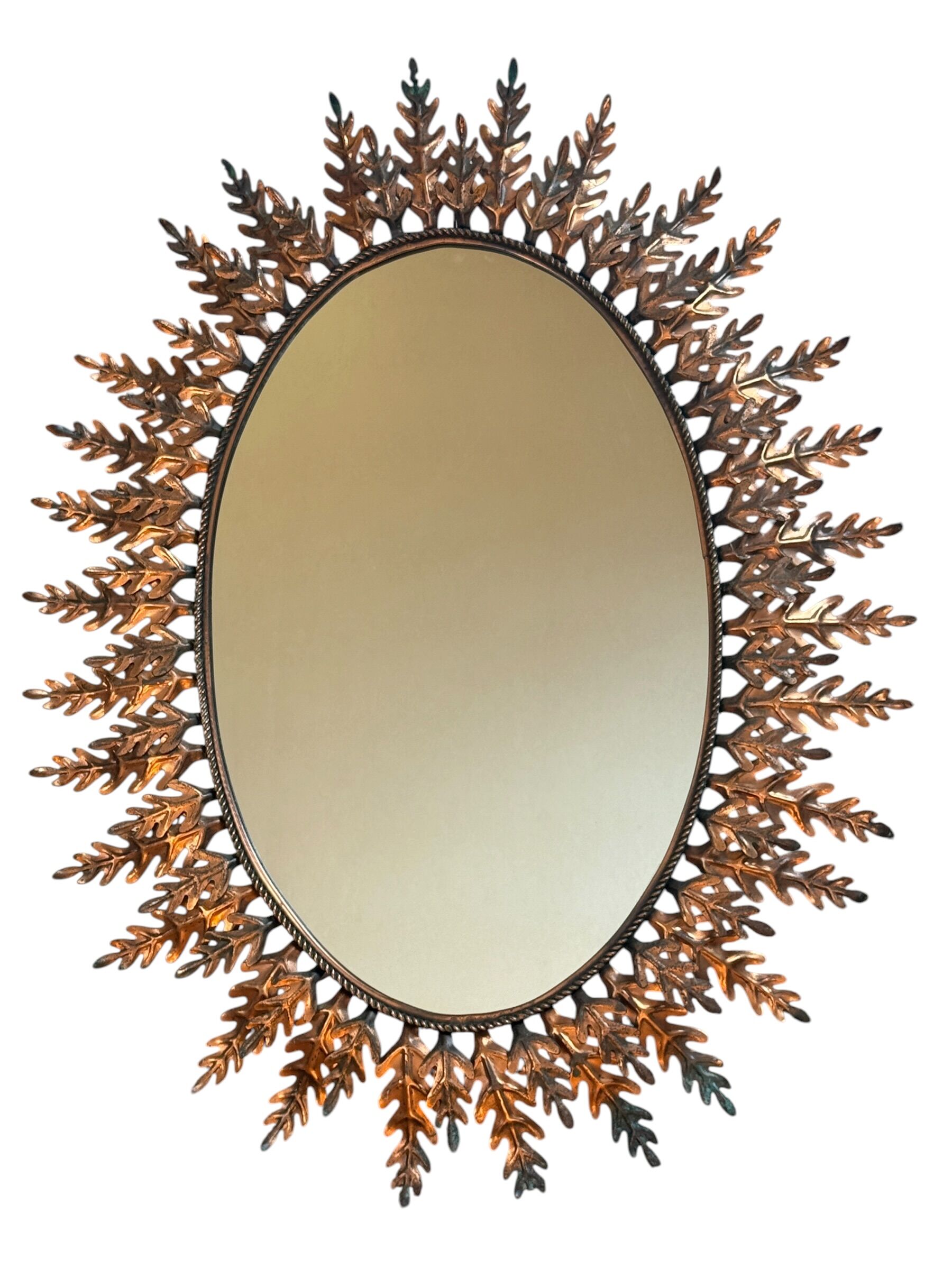 Oval sun mirror wrought iron from the 1950s Italy