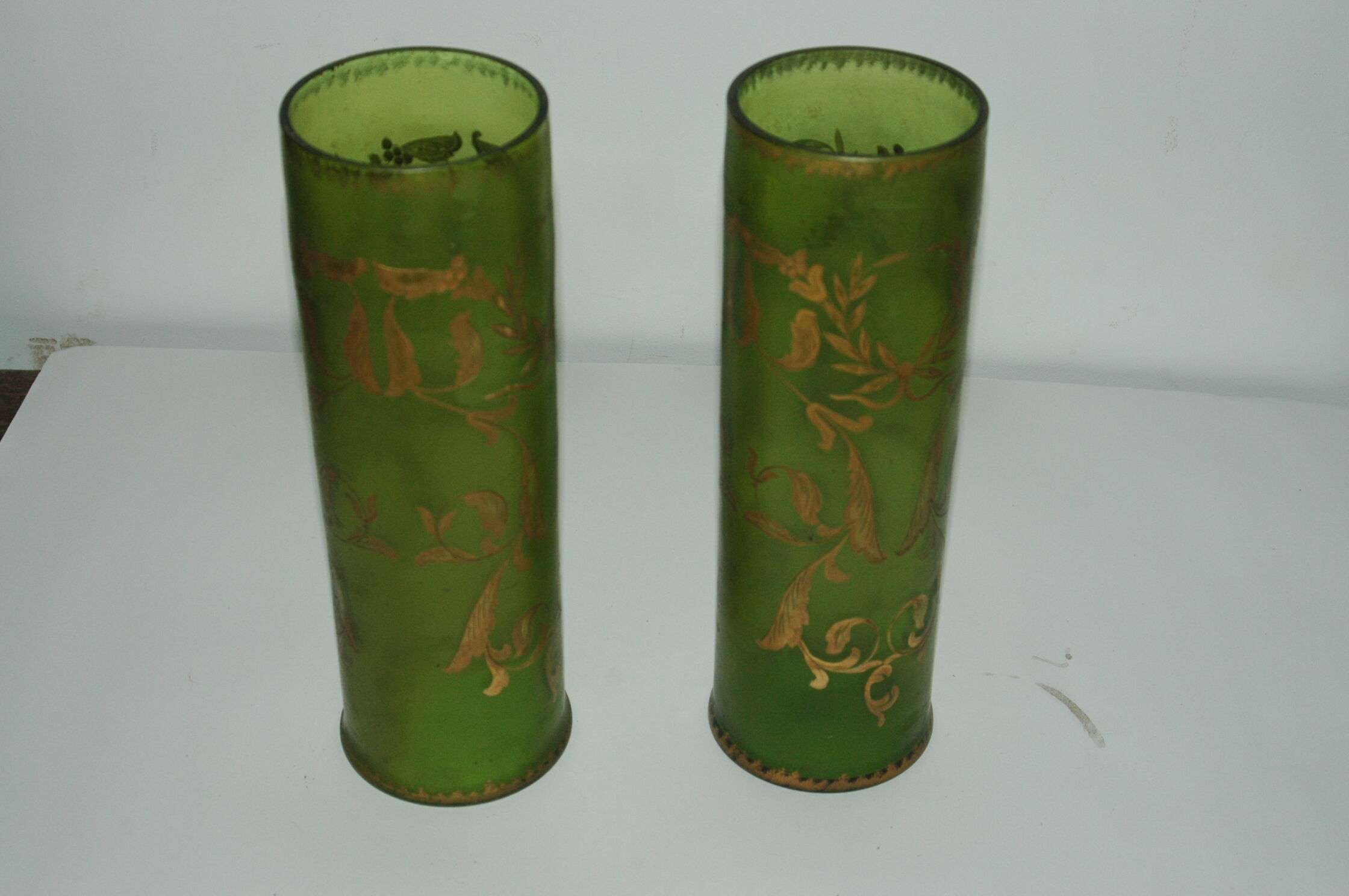 Pair of glass vases engraved gold decoration