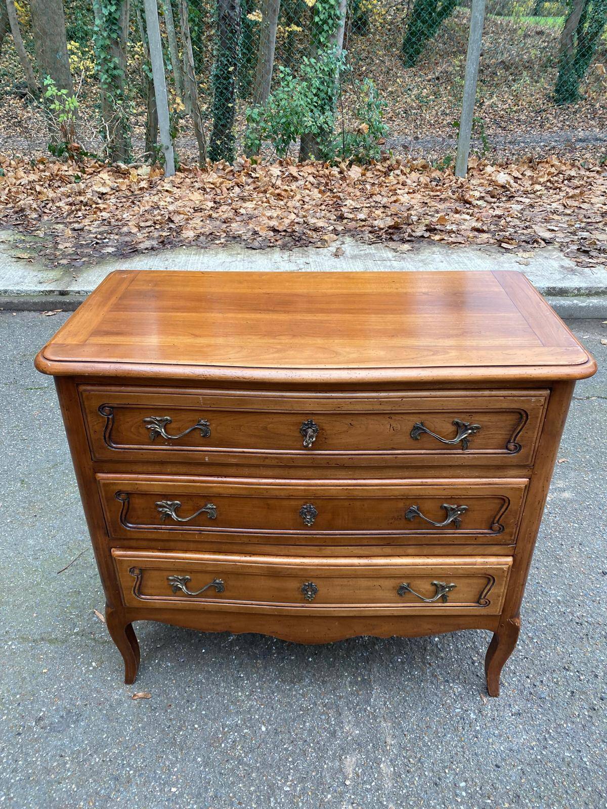 Vintage solid oak Louis XV commode from the 19th century.