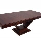 Original walnut extendable table, designed by Louis Majorelle, with 6 Art Deco chairs.