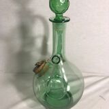 Ancien rafraîchissoir carafe verseuse en verre soufflé vert avec bouchon vintage