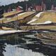 1948 Mid-Century Modern Swedish "Still" Vintage Landscape Oil Painting, Framed