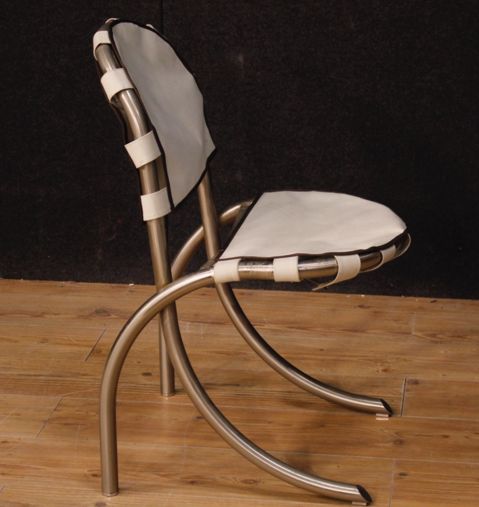 Set of 4 Italian Chairs in steel and fabric design Bazzani