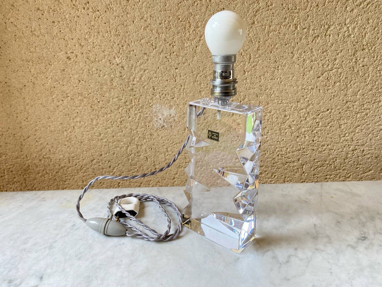 Vintage Sèvres crystal lamp base, Bauhaus/Art Deco design