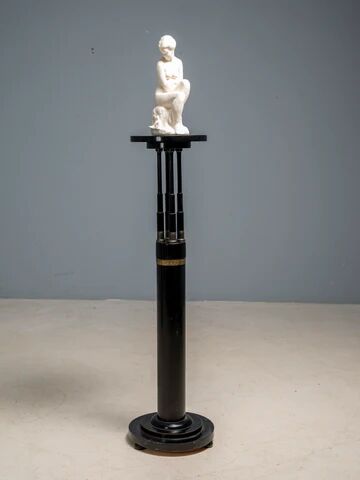 Black lacquered pedestal with brass details, 20th century