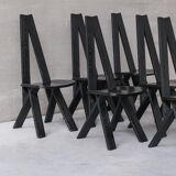 Set of six black dining chairs