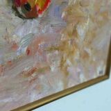 Original Swedish oil on canvas – “Frukt” by Bente Bjerregaard – dated 1989 – vintage & framed 59 × 70 cm