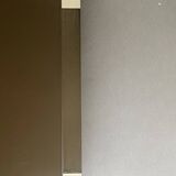 Rectangular coffee table with rounded edges, lacquered metal, brass & smoked mirror, 70s design.