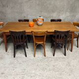 Vintage oak farm table with compass legs, 1950s