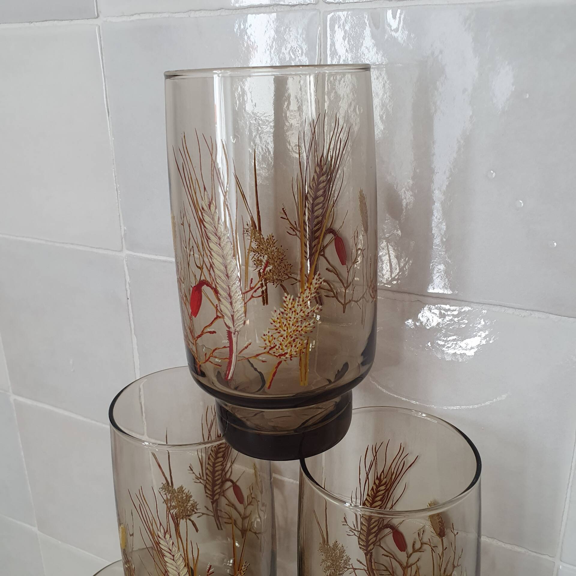 6 large smoked brown glasses