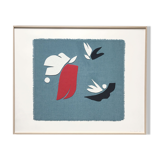 Three birds in a blue sky