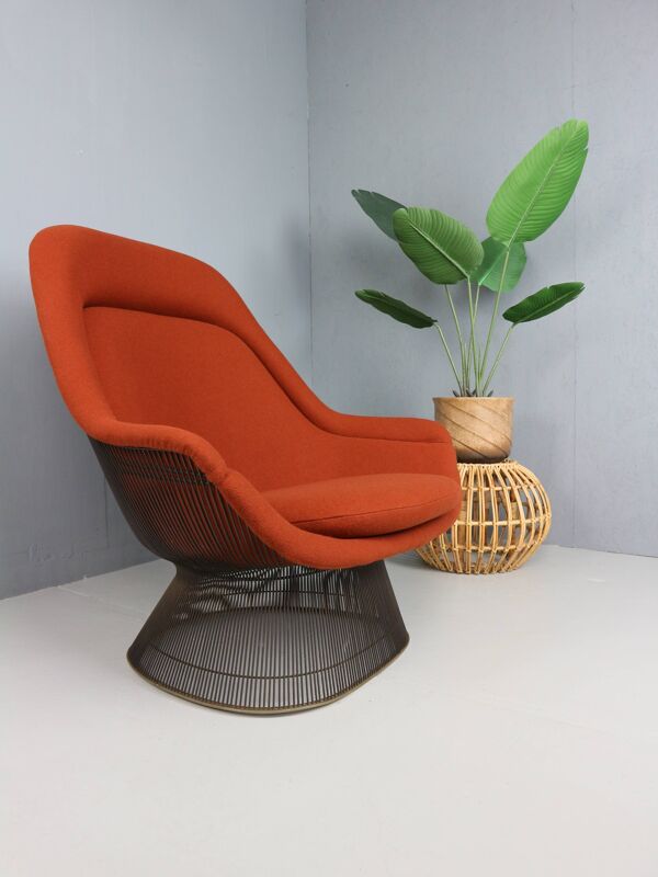 Fauteuil de salon en bronze ancien de Warren Platner pour Knoll, années 1960, couleur rouge rouille