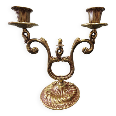 ancien candelabre bougeoir 2 feux metal dore vintage baroque 22 cm