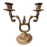 ancien candelabre bougeoir 2 feux metal dore vintage baroque 22 cm