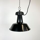Industrial Black Enamel Factory Lamp with Cast Iron Top, 1960s