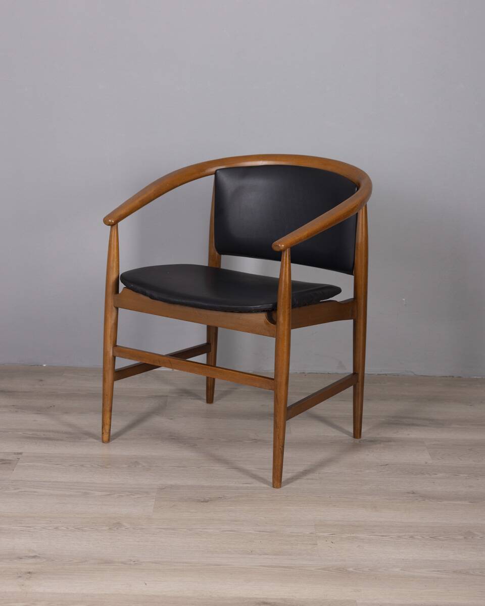 Ensemble de 4 chaises vintage en bois et cuir des années 1960 conçues par isa bergamo