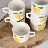 6 small coffee cups, apple decoration