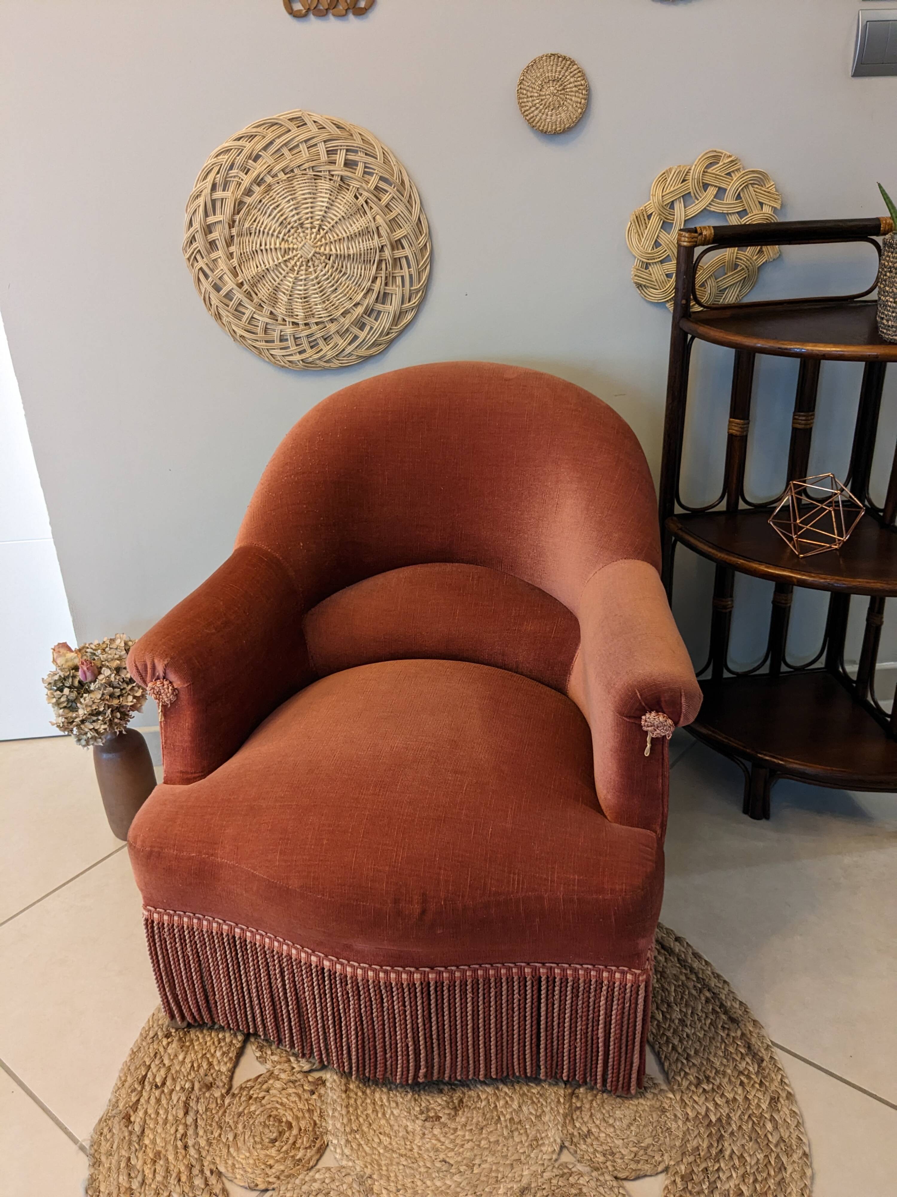 Fauteuil crapaud velours rose
